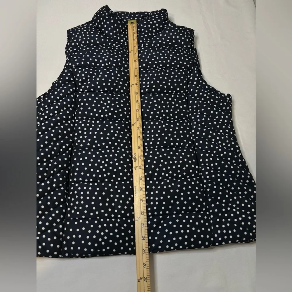 NEW WOMENS TOMMY HILFIGER NAVY BLUE AND WHITE POLKA DOT PUFFER VEST SZ L - Picture 9 of 15